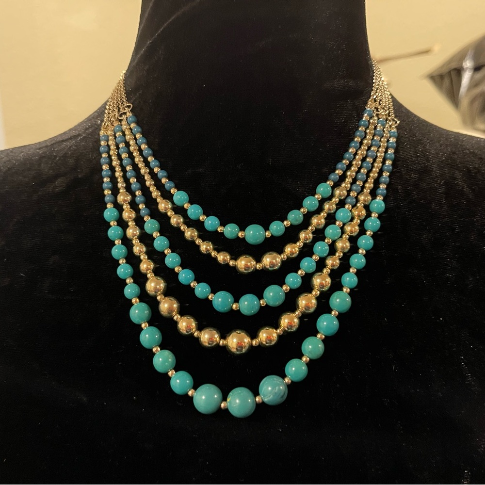 Nordstrom’s Brand VTG VCLM Tiered Multi-Strand Necklace w/Beads of Blue & Gold